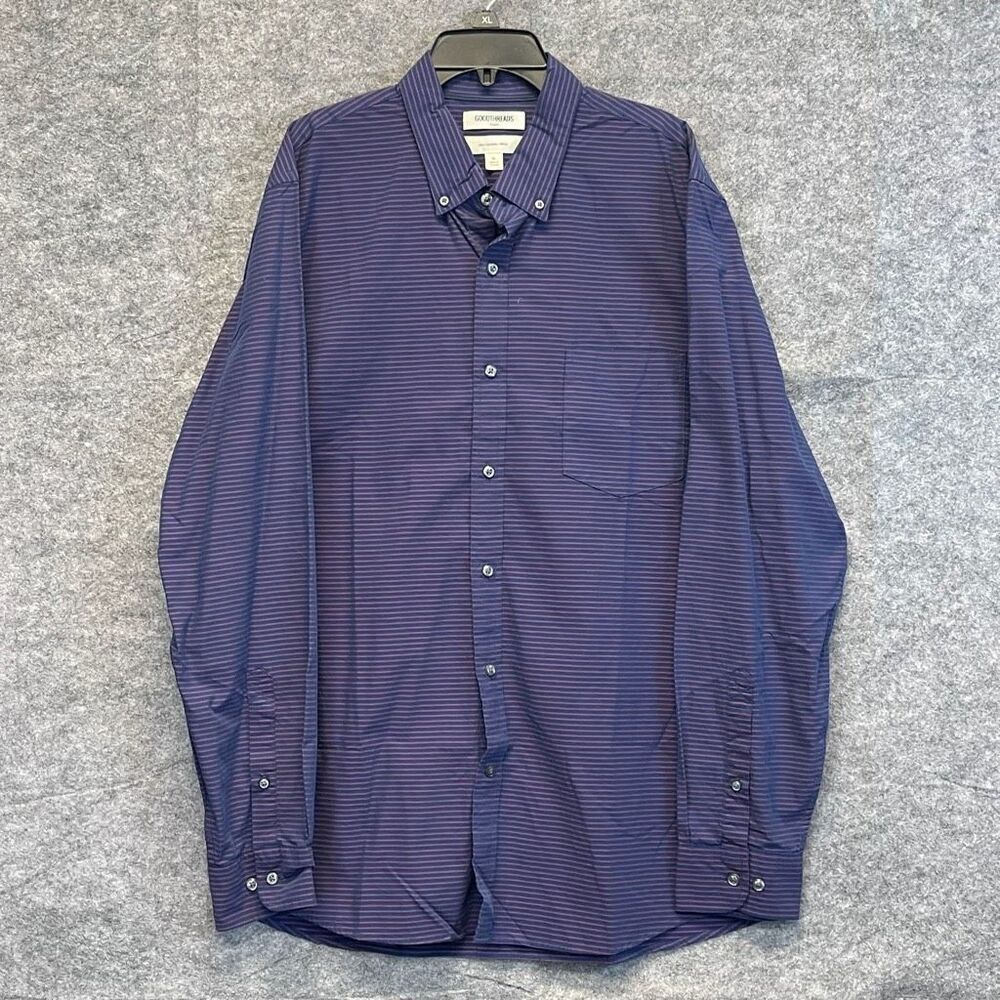 NWT GOODTHREADS Button Down‎ Shirt Men’s XL Blue Red Stripe Poplin Slim Fit Work